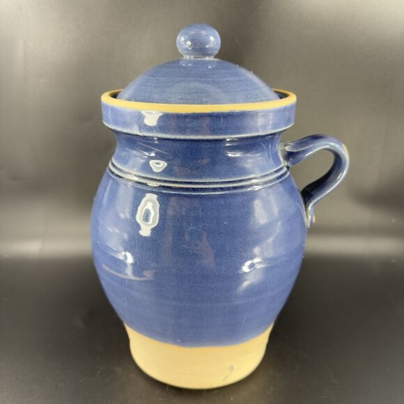 Rowe Pottery Cambridge Works Blue Glazed Jug Handle Pitcher Flower Canister Jar - Picture 15 of 16